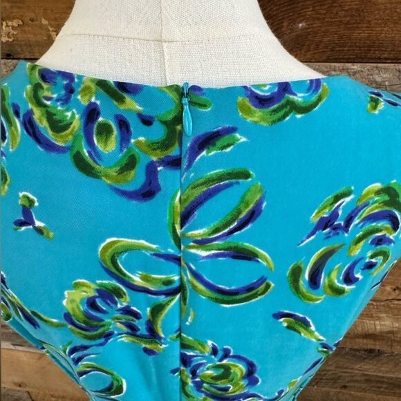 John Roberts Brightly Colored Abstract Floral Sleeveless Dress Back Zipper - Picture 16 of 16